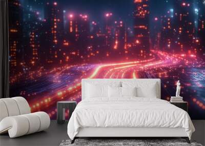 cyber realm visualized glowing circuit patterns and data streams form futuristic landscape neon hues and sleek design elements create immersive digital world Wall mural