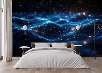 digital network web floating in cosmic void glowing data nodes interconnected lines futuristic blue hues abstract tech concept depth and dimension Wall mural