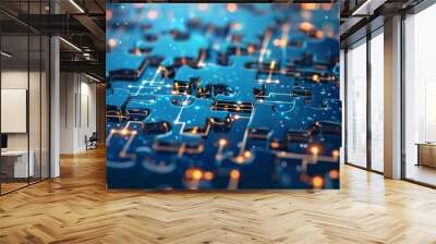 digital representation of api integration interlocking puzzle pieces abstract tech background Wall mural