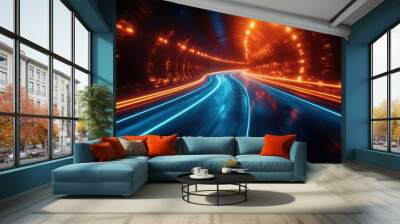 dynamic abstract illustration of bright blue light streaks emphasizing speed and motion creating an energetic and futuristic vibe that captivates the viewer Wall mural