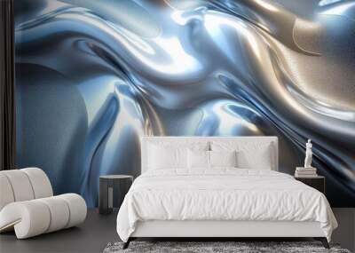 dynamic chrome wave pattern filling entire frame liquid metal effect abstract futuristic background sleek design Wall mural