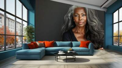 elegant elderly african american woman with long gray hair beauty portrait Wall mural