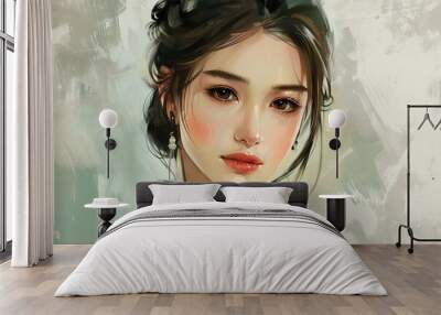 elegant portrait of stylish young asian woman with fashionable charm and beauty digital painting Wall mural