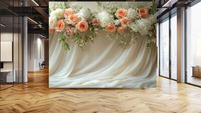 elegant wedding background featuring soft light bridal textiles draping delicately creating a romantic and dreamy atmosphere perfect for any weddingthemed imagery Wall mural