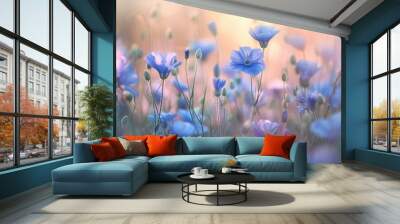 enchanting field of blue wildflowers soft focus and dreamy atmosphere nature photography Wall mural