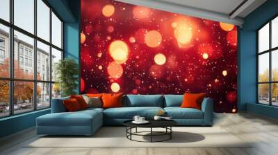 enchanting red bokeh background with twinkling lights creating magical holiday atmosphere ideal for festive celebrations and romantic occasions Wall mural