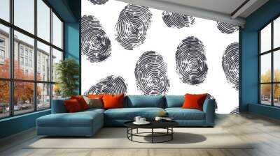 fingerprints arranged in seamless pattern on white background monochrome vector illustration for forensic concept Wall mural