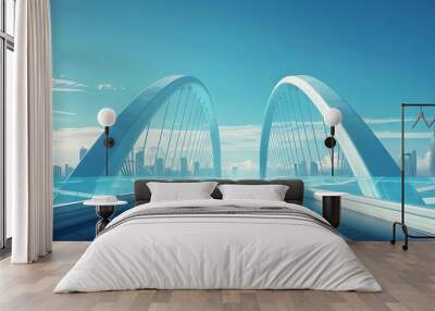 futuristic bridge over empty road modern architecture in urban landscape cityscape digital illustration Wall mural