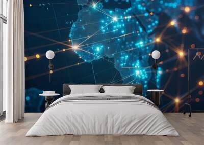 futuristic digital map of africa with glowing network connections global communication concept Wall mural