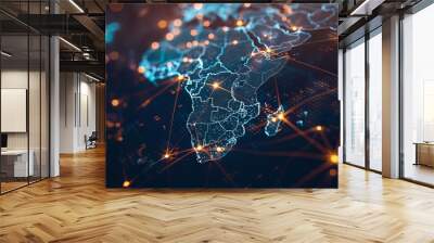 futuristic digital map of africa with glowing network connections global communication concept Wall mural