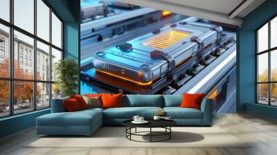 futuristic electric vehicle battery cell assembly line 3d rendering Wall mural