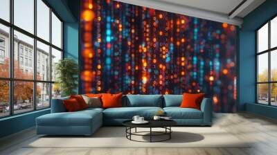 futuristic matrix code visualization with glowing binary data flow abstract 4k rendering Wall mural