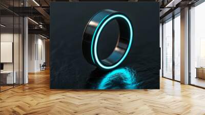 Futuristic smart ring glowing on dark surface, wearable technology concept Wall mural