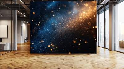 glittering abstract background featuring a stunning blend of blue gold and black colors enhanced with a blurred bokeh effect creating a festive and elegant design suitable for various occasions Wall mural