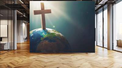 global christian mission cross and earth globe spreading the gospel message religious concept illustration Wall mural