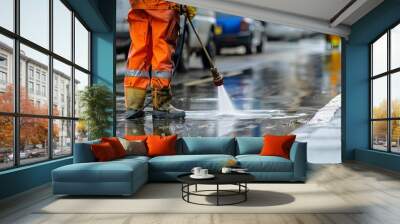 high pressure water jet cleaning city street urban maintenance services Wall mural