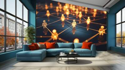 human resources strategy concept network of interconnected people management and leadership abstract illustration Wall mural