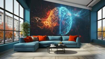 left and right human brain concept creative and logical hemispheres social and business mindset digital art Wall mural