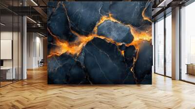 luxurious marble texture rich black background with striking orange veins polished surface gleams Wall mural