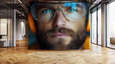 male engineer observing urban construction projects with a thoughtful expression highlighting the role of innovation and planning in city development Wall mural