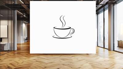 minimalist coffee cup line art logo single continuous stroke forming steaming mug silhouette on crisp white background bold simplicity with subtle movement Wall mural