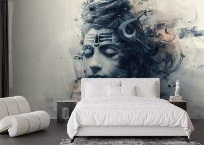 modern shiva traditional deity in contemporary context blending ancient symbolism and futuristic elements digital concept art Wall mural