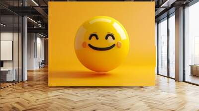 oversized happy smile emoji celebrating happiness day 3d rendering of positive emotion icon Wall mural