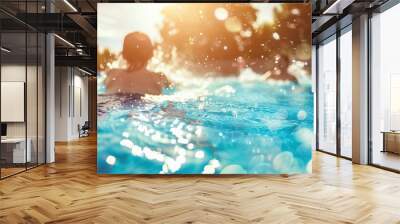 playful family splashing in crystalclear swimming pool summer vacation fun in bright sunlight lifestyle banner Wall mural