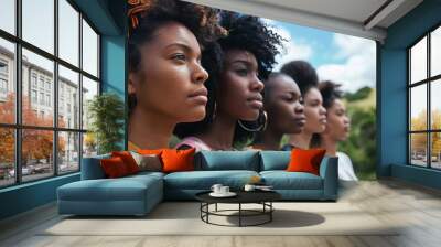 powerful portrait of united young black women standing together strength and solidarity concept Wall mural