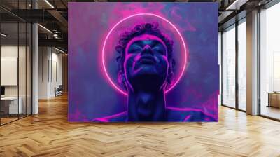 radiant narcissist confident young man with neon halo embodying selflove digital illustration Wall mural