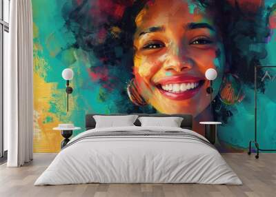 radiant portrait of smiling multiracial woman celebrating diversity and inclusion digital painting Wall mural