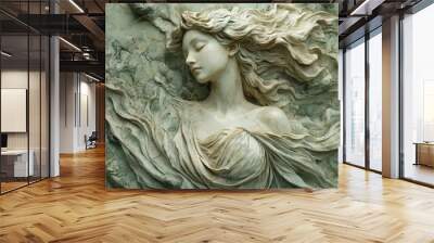 renaissanceinspired digital painting of gaia earth goddess emerging from marble intricate details flowing drapery serene expression earthly elements incorporated Wall mural