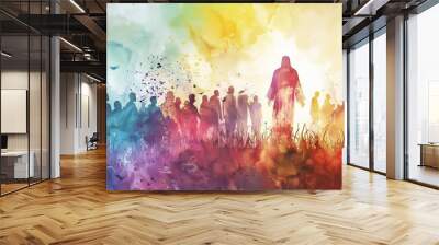 resurrection of jesus christ appearing to followers religious digital watercolor painting illustration Wall mural