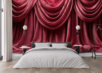 rich red velvet curtain beautifully drapes against a pristine white background evoking a sense of elegance and anticipation often associated with theater and cinematic performances Wall mural