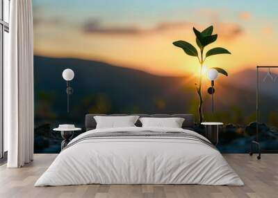 silhouette of the parable of the mustard seed, biblical story of faith and growth Wall mural