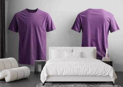 sleek purple tshirt floating against white backdrop front and back views showcase minimalist design soft folds and shadows emphasize fabric texture and fit Wall mural