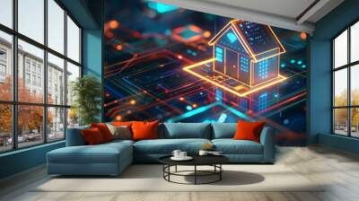 smart home system interface powered by machine learning technology futuristic illustration with copy space Wall mural