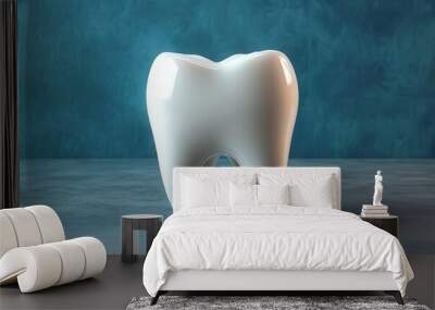 stylized 3d tooth render pristine white enamel anatomically accurate details subtle blue background dental health visualization modern medical illustration Wall mural