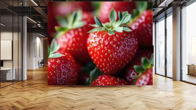 vibrant closeup of fresh strawberries creating a luscious red background symbolizing summer abundance and healthy living Wall mural