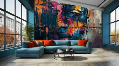 vibrant graffiti art on grungy urban wall capturing the essence of street culture digital painting Wall mural