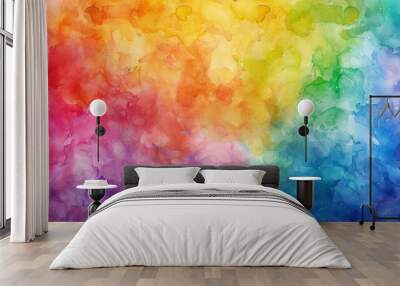 Vibrant watercolor abstract painting with a rainbow of colors blending together background Wall mural