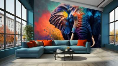 Colorful painting of a elephant with creative abstract elements as background Wall mural