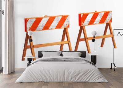 Isolated Barricades on transparent background, a clear depiction of stark barricades, emphasizing their structure and design against a clean white backdrop for effective visual impact. Wall mural