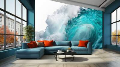 Ocean Wave Cutout on transparent background, a dynamic depiction of a powerful ocean wave, seamlessly isolated on a transparent background, perfect for digital designs and creative projects. Wall mural