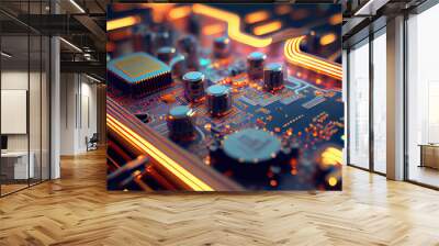 Abstract circuit board or central processing unit, Generative AI Wall mural