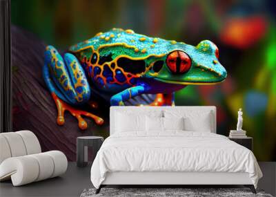 Colorful Red-eye tree frog, Generative AI Wall mural