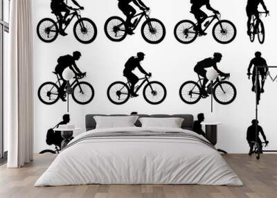 set of silhouettes of people riding bicycle. cyclist side view. high detail. isolated on a background. eps 10 Wall mural