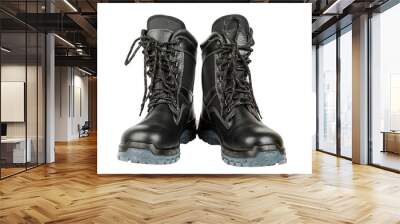 Black winter work boots isolated on white background Wall mural