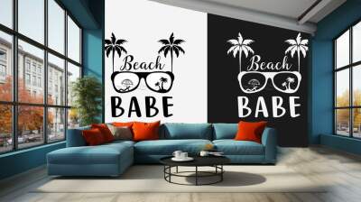 beach babe ,hello summer calligraphy, hand drawn lettering illustration vector Wall mural