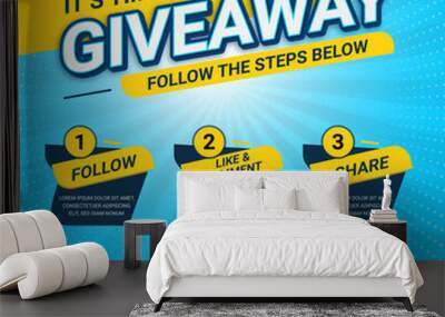 Giveaway steps for social media post with 3 steps to win  Wall mural